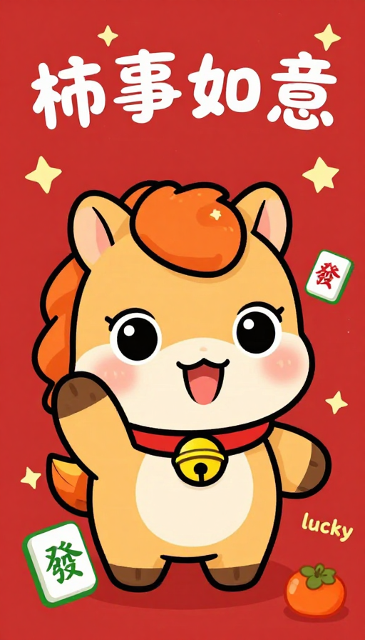 柿事如意好运来：喜庆Q版小马插画