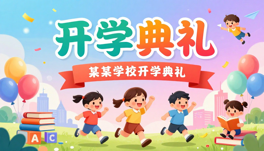 童趣活力开学典礼：梦幻色彩插画风