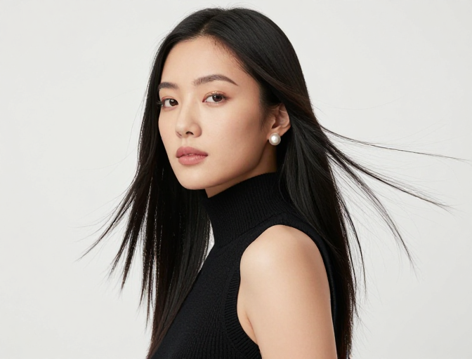 黑发亚洲女性侧颜柔光时尚广告摄影