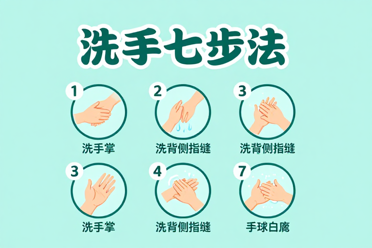 清新风格洗手七步法科普海报