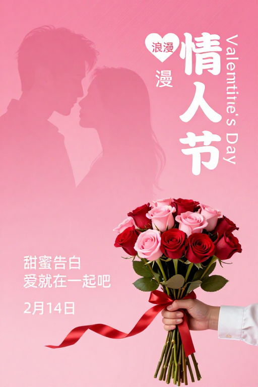 粉红情人节海报：现代简约与甜蜜告白