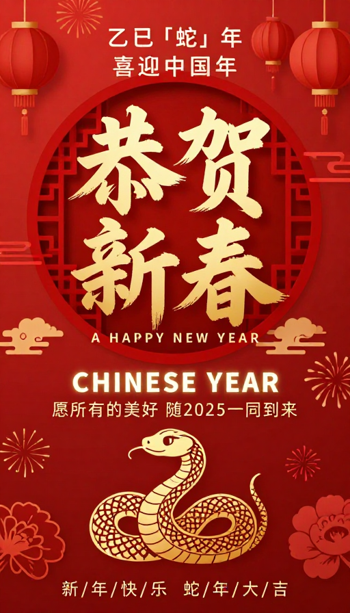 喜庆金蛇报春·传统新年祝福海报