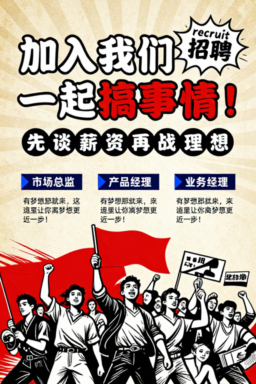 复古革命风招聘海报：共谋大事，高薪邀你入局！