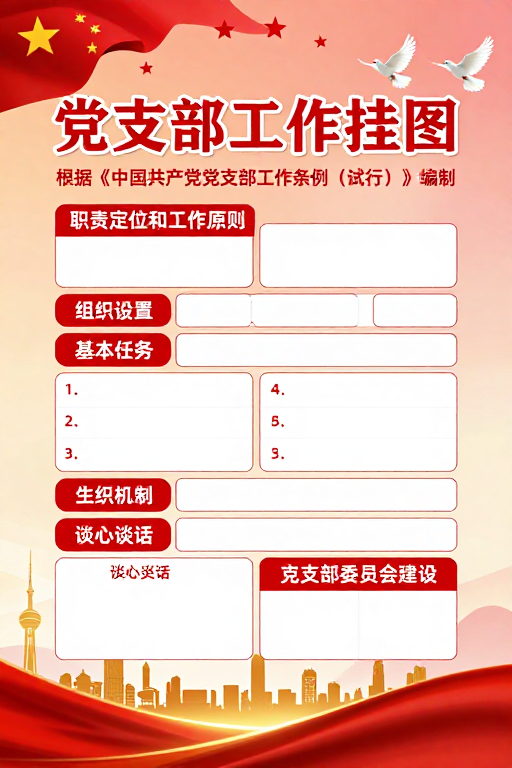 红色党政风格党支部工作挂图展示设计