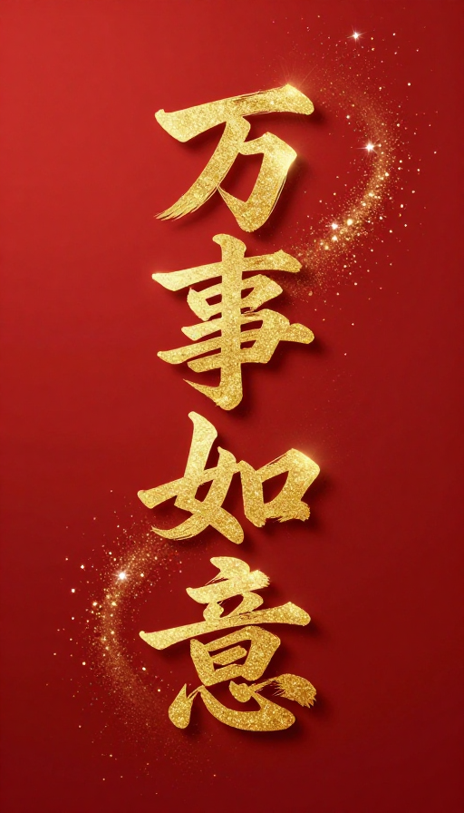 金色立体万事如意书法 璀璨喜庆节日祝福