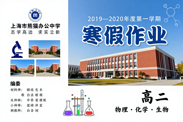 蓝白渐变清新学术风高中寒假作业封面设计