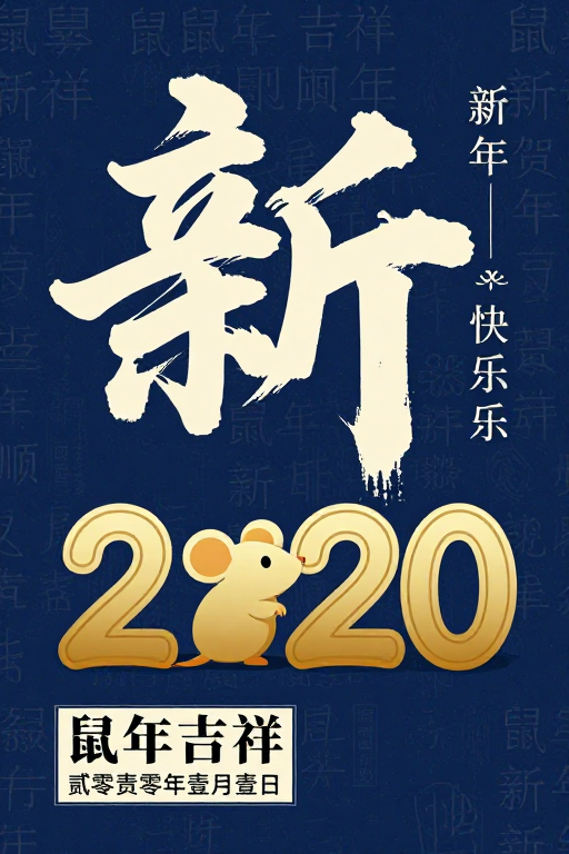 鼠年新春贺图：墨韵金彩融合设计