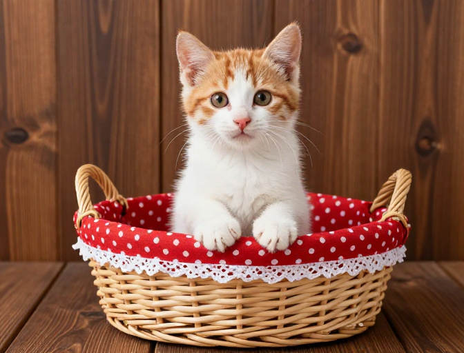 萌趣橘猫端坐藤篮 高清商业广告图