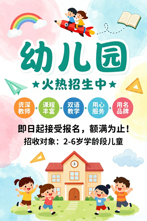 温馨童趣手绘风幼儿园招生宣传海报