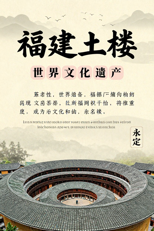 福建土楼水墨风文化宣传海报