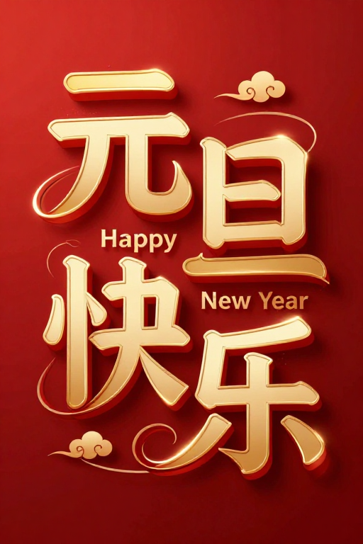 现代元旦海报：金红交织的优雅字体设计