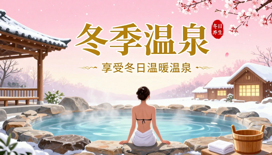 梦幻冬季温泉：温暖治愈的插画海报
