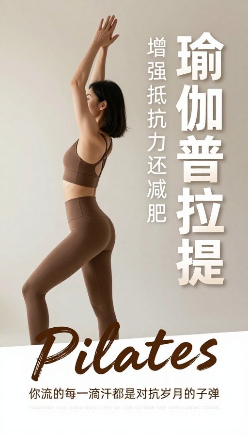 极简风瑜伽海报:亚洲女性优雅伸展的宁静力量