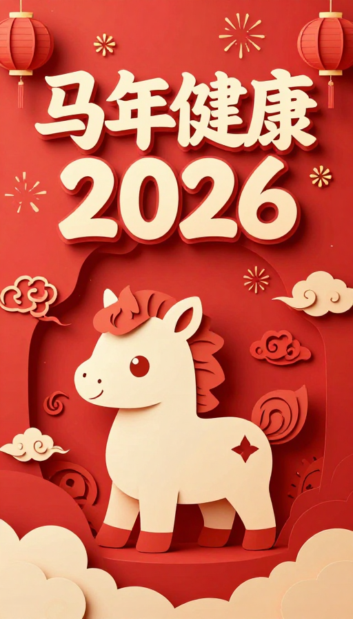 喜庆剪纸风2026马年健康海报