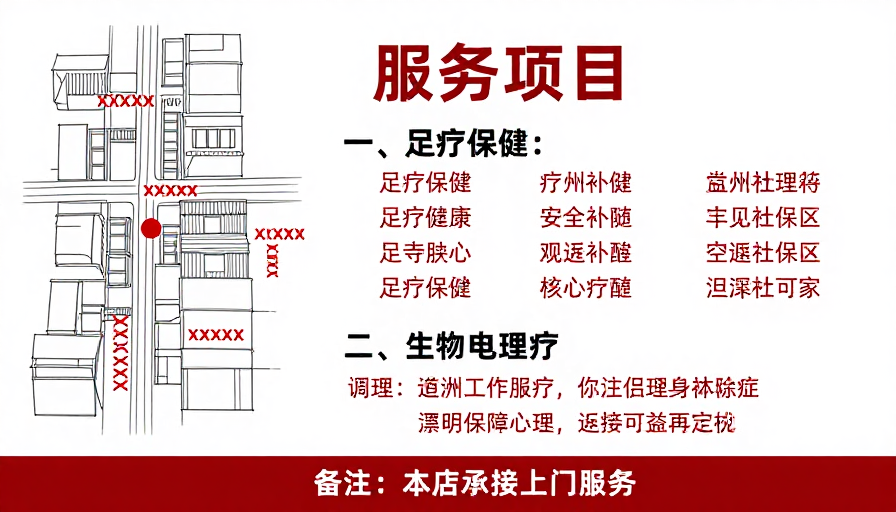 中式健康服务海报：红黑简约专业服务展示