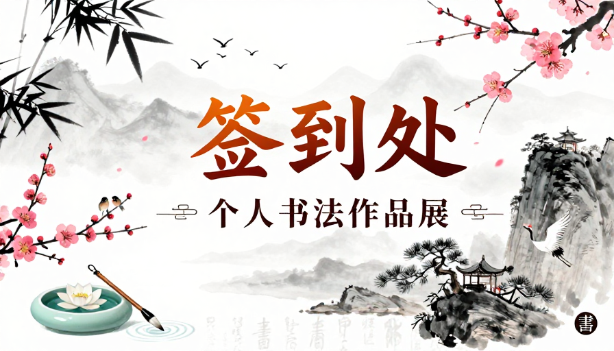 水墨竹樱签处以宣纸为墨，书展签到区清雅意境