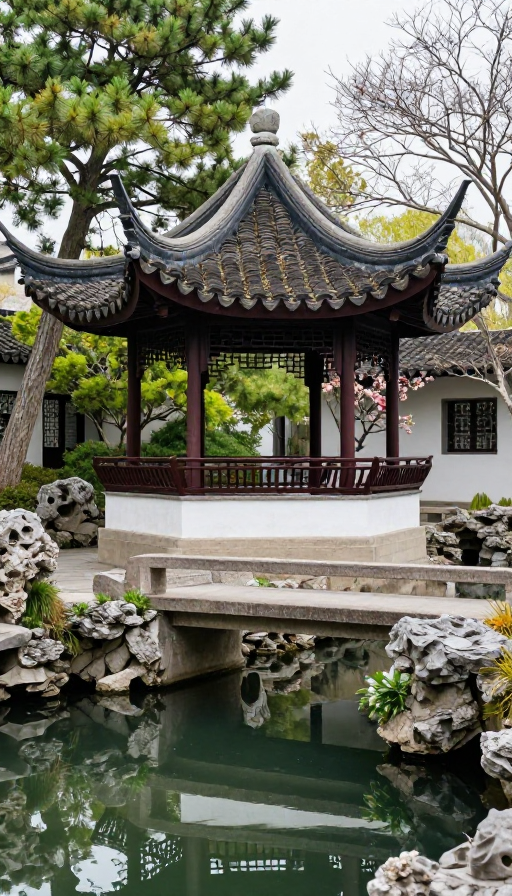 古典园林雅韵：亭台楼阁与四季花卉交响