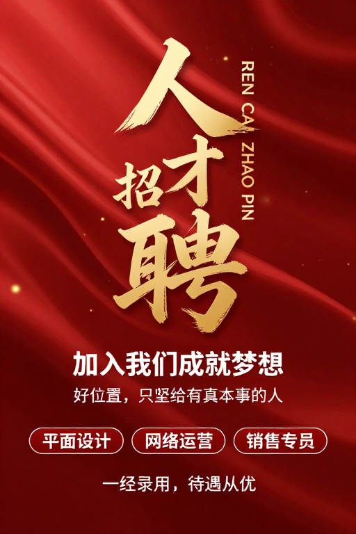 红金绸缎质感高端人才招聘海报设计