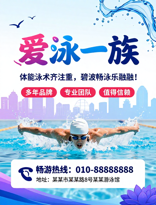 夏日活力游泳馆清新动感海报