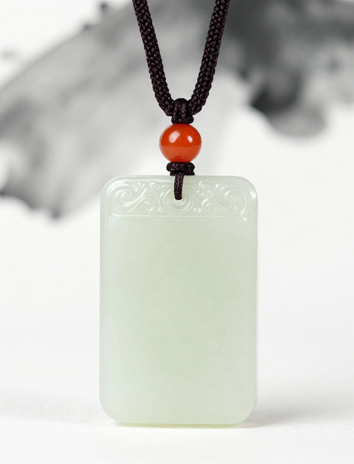 和田玉无事牌高清实拍,水墨背景尽显古典韵味