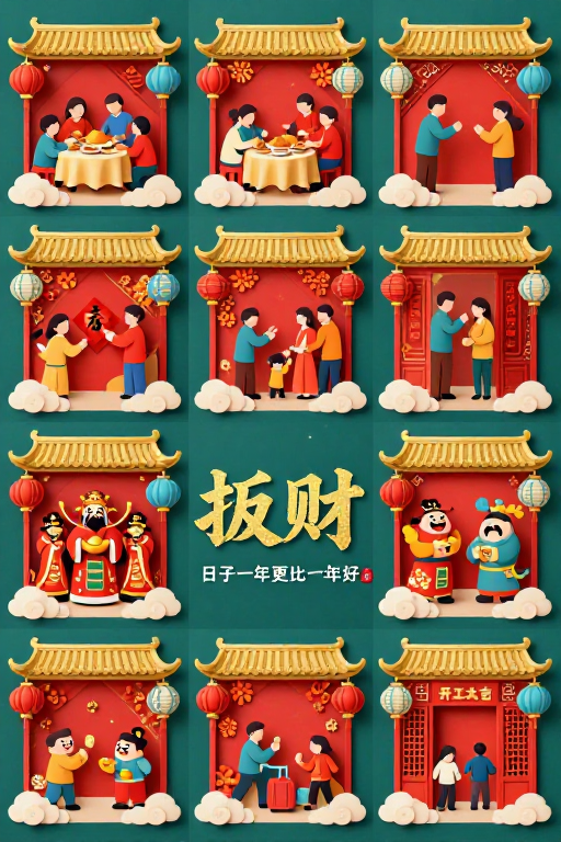 剪纸融合新春海报系列：春节习俗文化宣传
