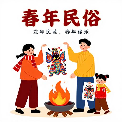 春节民俗插画：家人围炉共庆团圆时刻