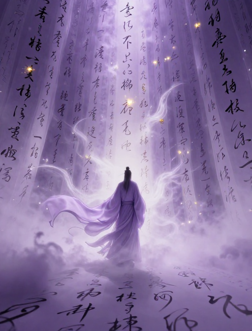 古风迷雾中的立体书法：梦幻与浪漫的永恒意境
