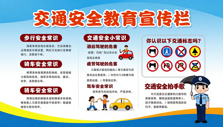 清新活力交通安全教育宣传栏海报设计