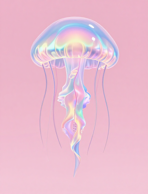 梦幻彩虹荧光水母粉嫩背景艺术插画