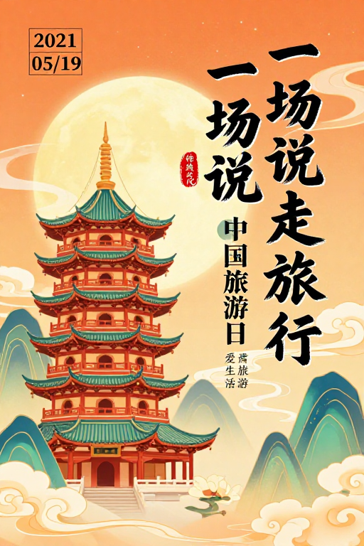 暖橙金彩中式风景：一场说走就走的旅行