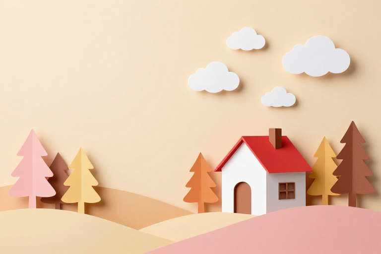纸艺剪纸：温馨童话小屋与秋日暖景插画
