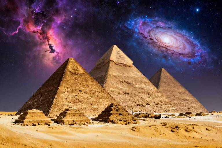 吉萨金字塔与壮丽星空：历史与科幻交融的极致光影