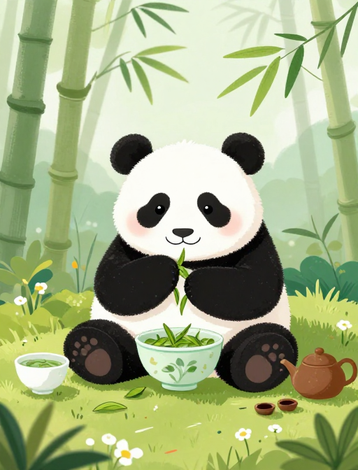 春日成都治愈之旅：熊猫茶韵插画风光