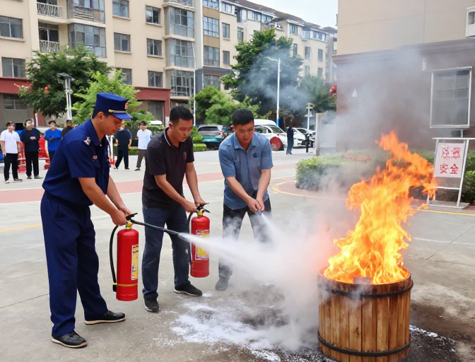 消防员联手市民扑救明火 消防安全在行动