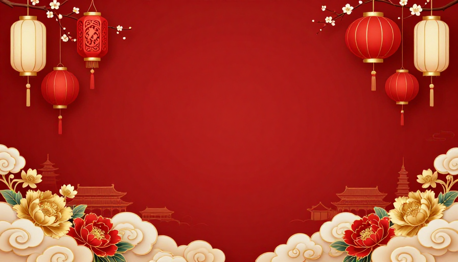 红韵华章：传统中国风节日庆典背景插画