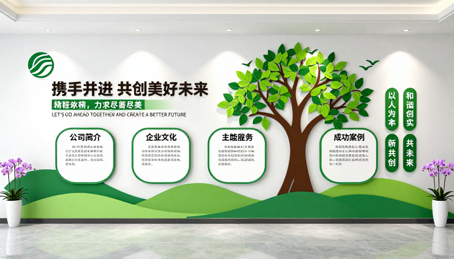 现代企业绿色文化墙：清新自然与专业活力融合设计