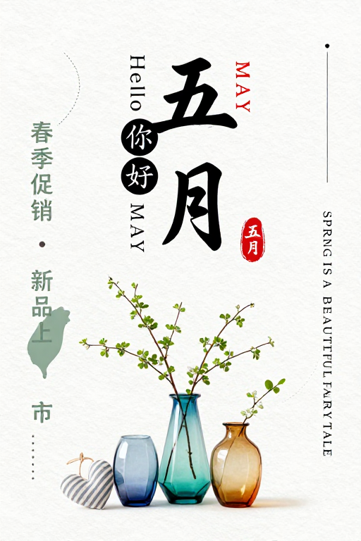 五月春启·极简水墨海报设计