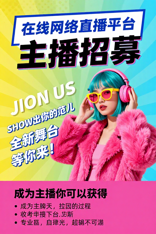 波普艺术风在线直播主播招募海报