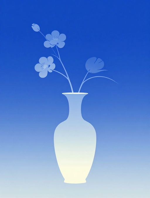 蓝调中式渐变优雅花瓶艺术插画