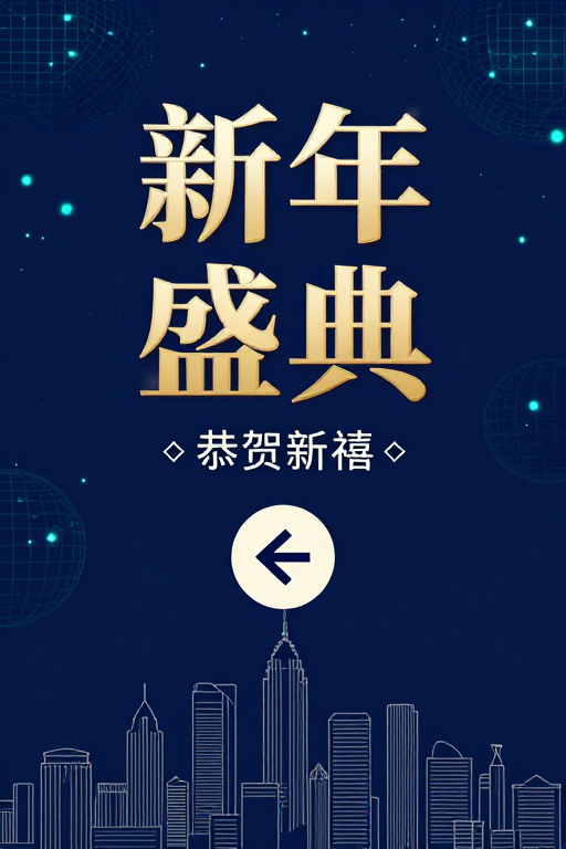 新年科技盛典:金色书法字与未来感视觉设计