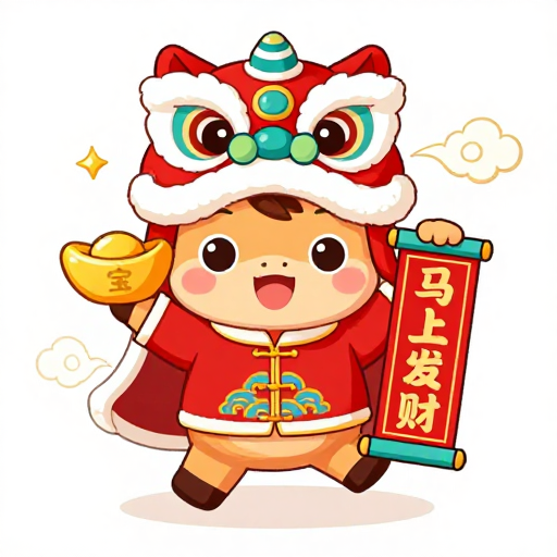 传统红金配色卡通马吉祥物新年贺岁图