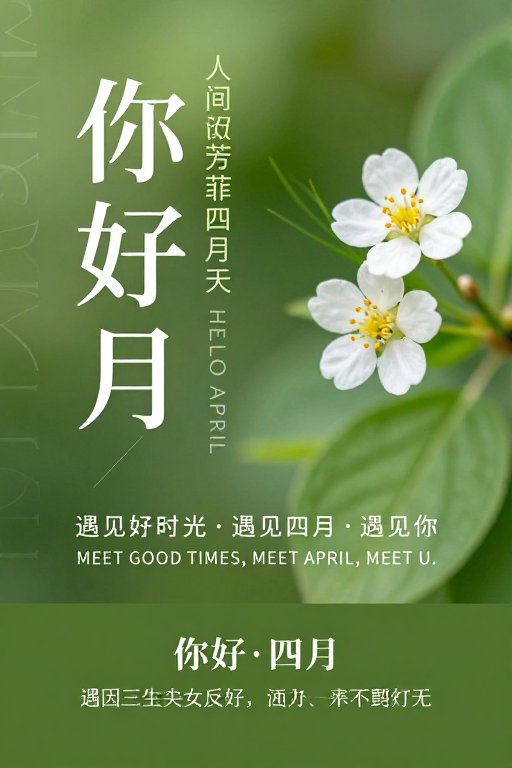 极简春日海报：你好四月，遇见美好时光