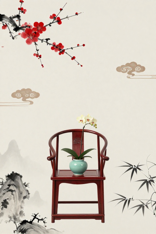新中式水墨意境：明式圈椅与玉壶春瓶的静谧之美