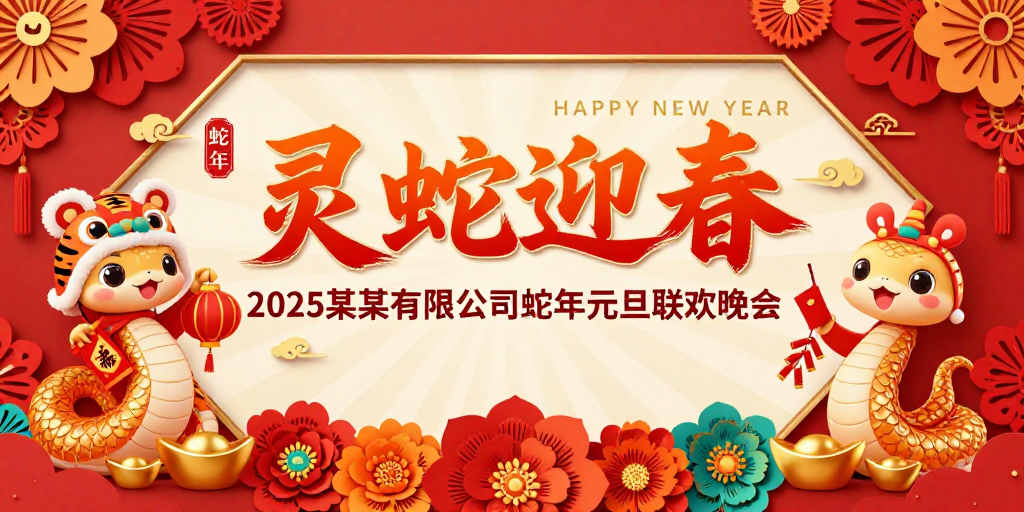 灵蛇迎春:2025新年喜庆中国风海报设计