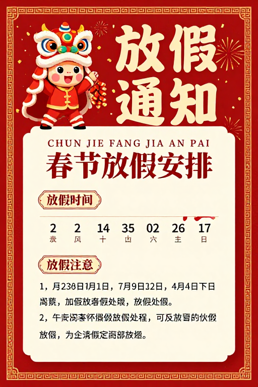喜庆中国风春节放假通知海报