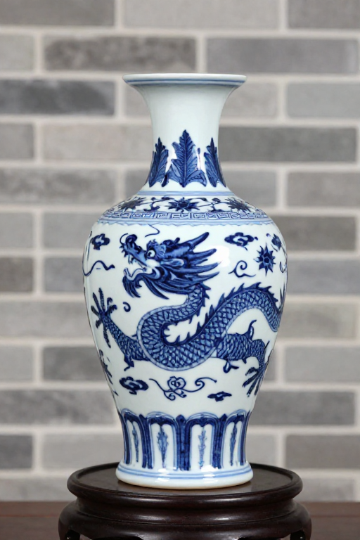 青花龙纹赏瓶:中式古典瓷器艺术