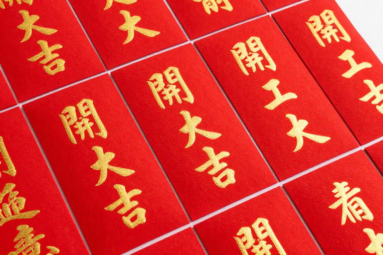 新春开工大吉：红色绒面红包艺术照