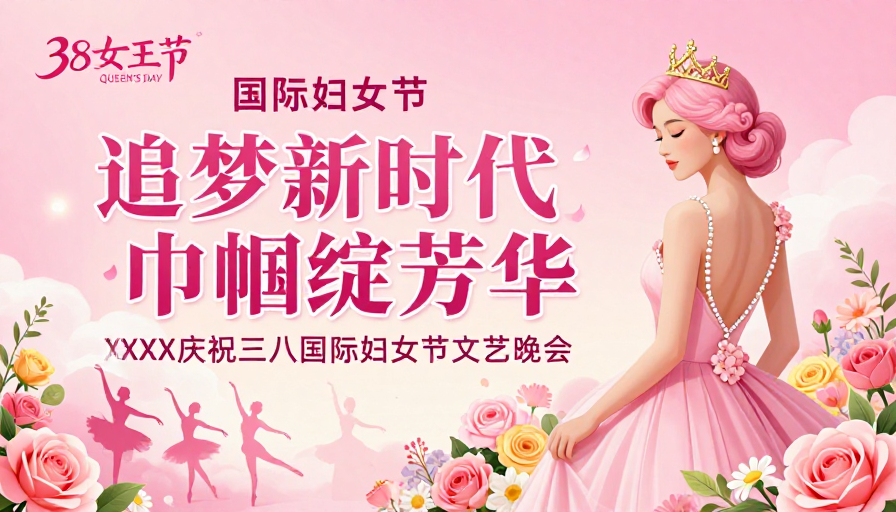 梦幻粉彩女神绽放:三八国际妇女节文艺晚会海报