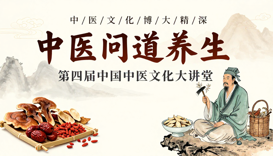 古典水墨风中医养生海报：第四届中国中医文化大讲堂