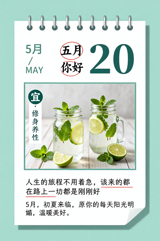 简约清新五月日历海报,传递初夏治愈力量